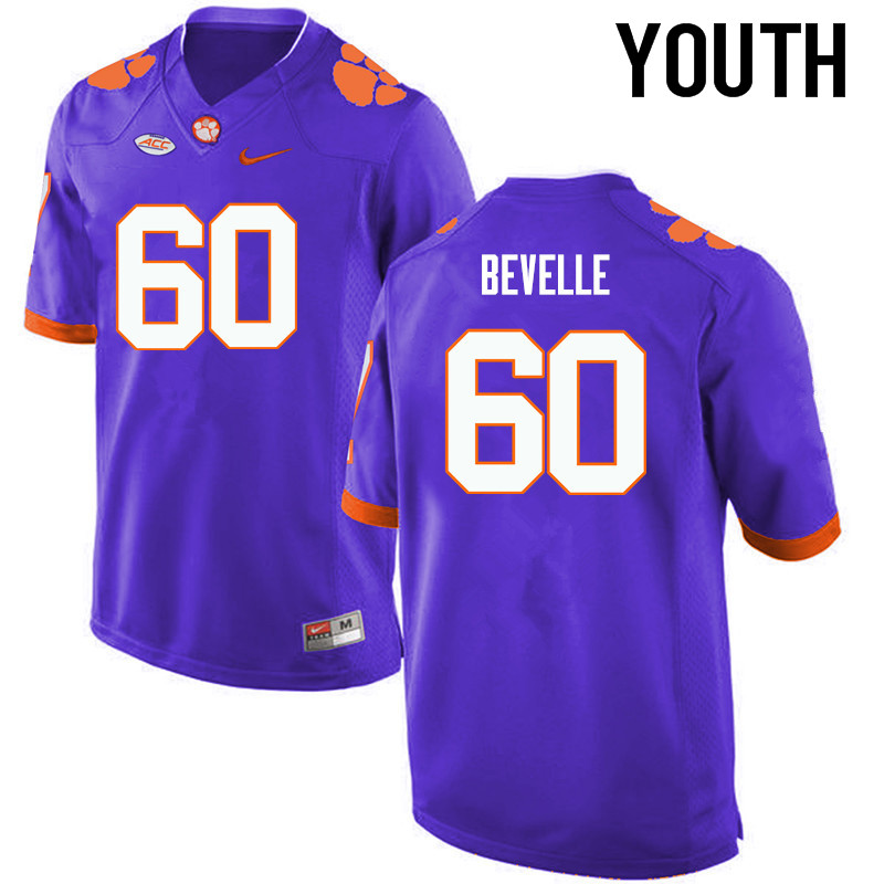 Youth Clemson Tigers #60 Kelby Bevelle College Football Jerseys-Purple